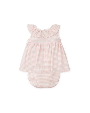 TUTTO PICCOLO VESTIDO CON BRAGUITA PUNTO RAYAS Y MASCOTA ROSA BEBÉ