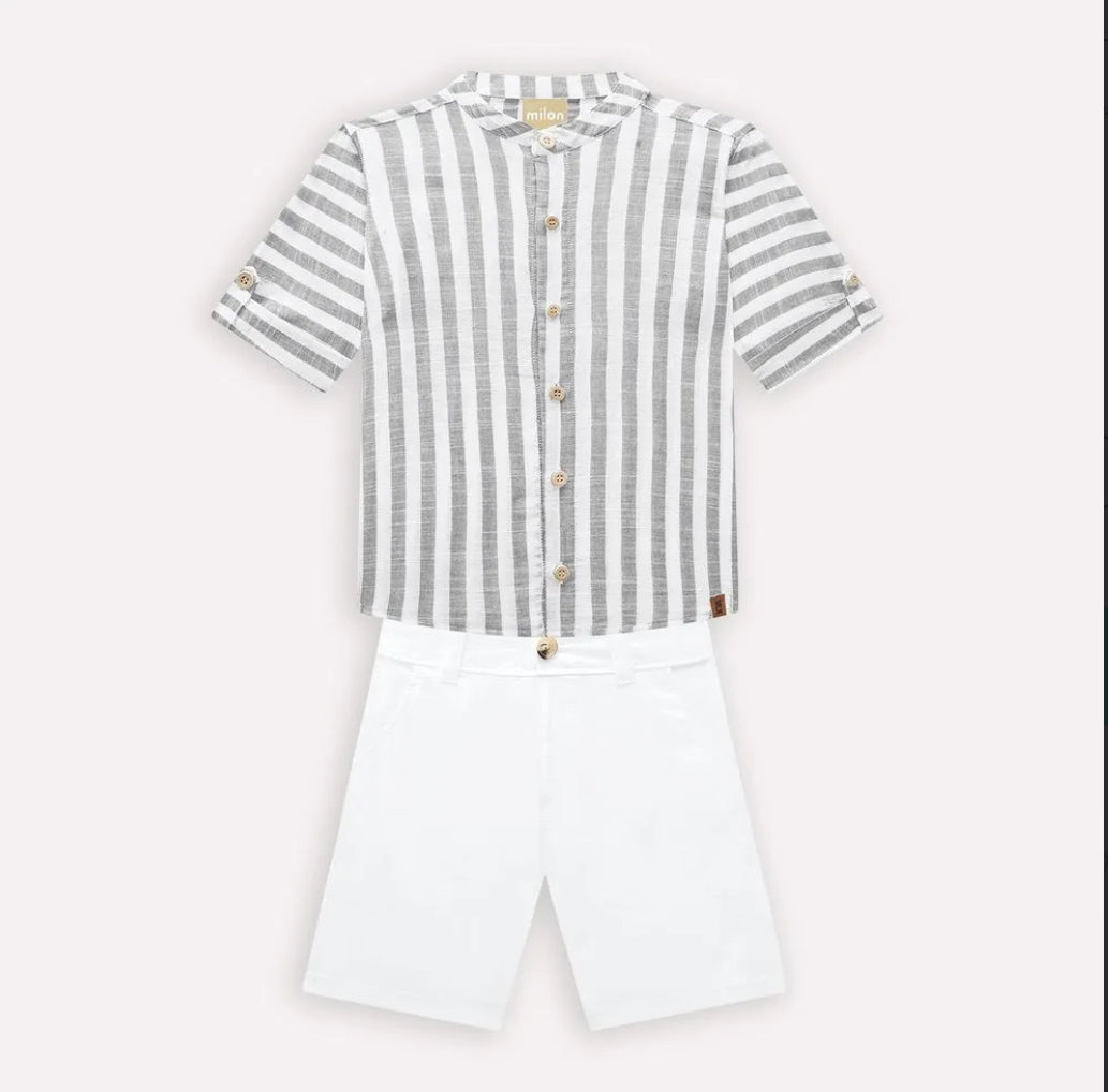 Milon Conjunto Camisa Rayas Gris Y Pantalón Bermuda Ref.2000446-0492