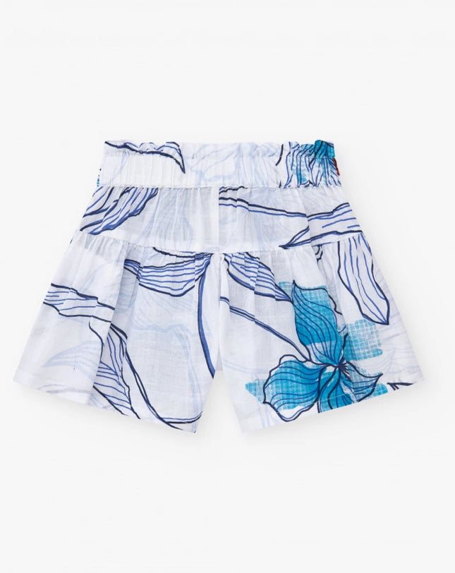 TucTuc NK Beyond The Beach Camiseta niña en azul cobalto con estampado floral lateral Short para niña en blanco con cintura elástica y lazo decorativo