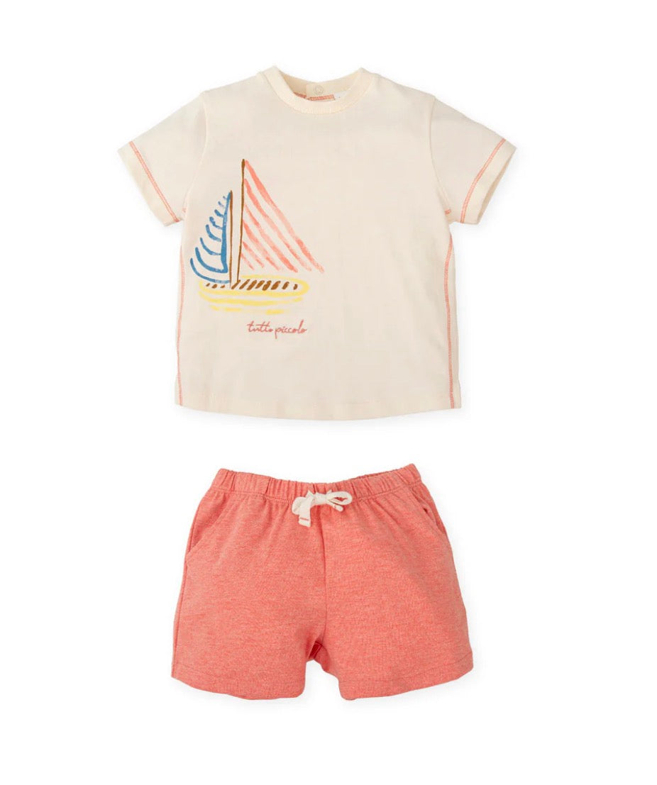 Tutto Piccolo Conjunto Camiseta Barco Y Bermuda Naranja