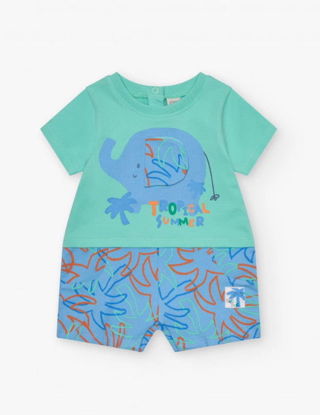 TucTuc Pelele Para Niño Con Estampado De Elefante Y Hojas En Tonos Azul, Verde Y Naranja