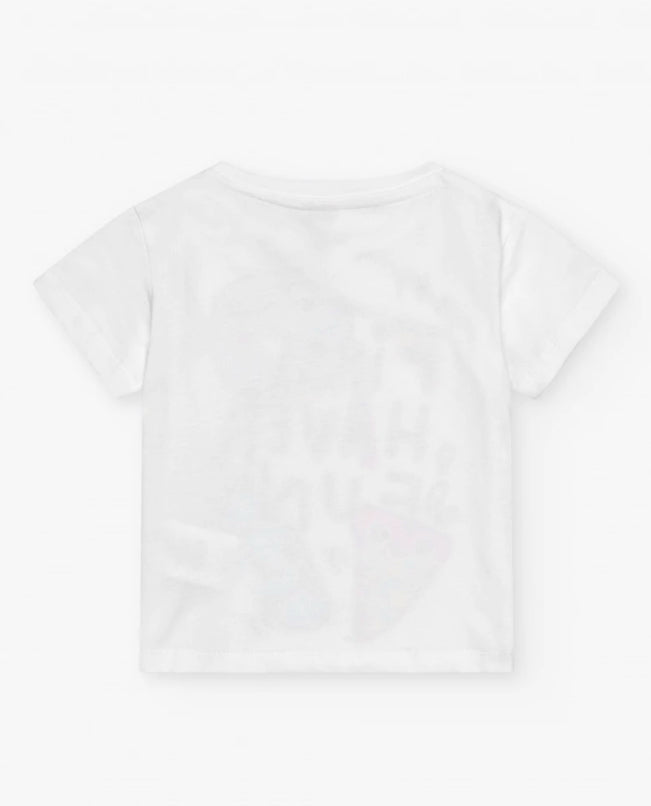 TucTuc First Have Fun Camiseta Para Niño En Blanco Con Pizzas Y Frases