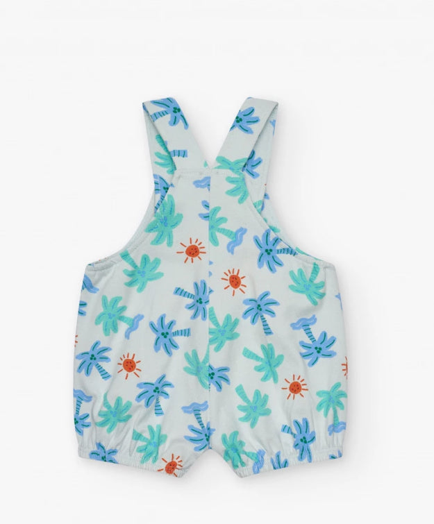 TucTuc Pelele Blanco Para Niño Con Estampado De Palmeras y Soles, Tirantes Ajustables Y Botones