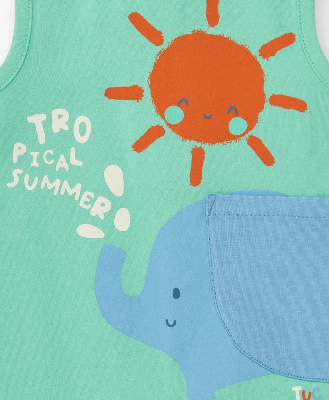 TucTuc Pelele Verde Sin Mangas Para Niño Con Estampado De Elefante Y Sol