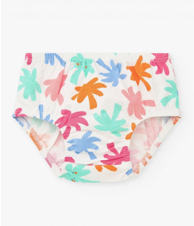 TucTuc Tropical Summer Conjunto Fucsia Para Niña Con Vestido De Sol Y Braguita Con Estampado Tropical