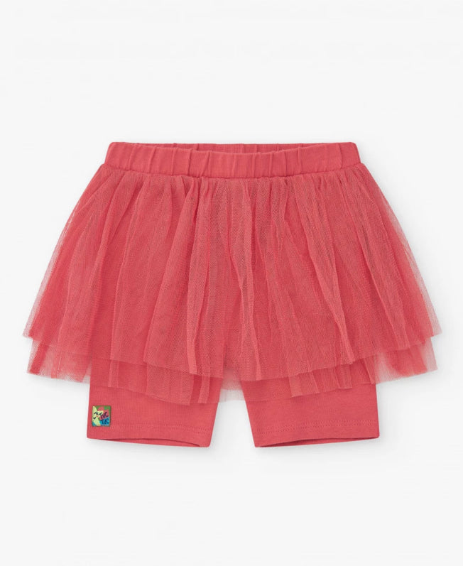 TucTuc Conjunto Para Niña Con Camiseta Blanca De Mangas De Tul Y Legging Rosa Con Falda De Tul. Colección: Color The Sea