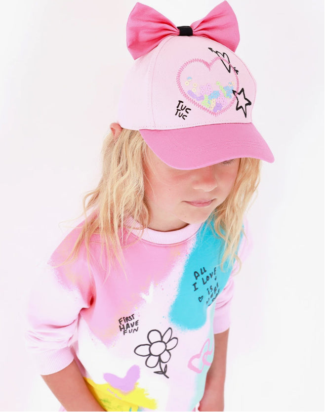TucTuc First Have FunGorra Para Niña En Rosa Con Lentejuelas Y Lazo