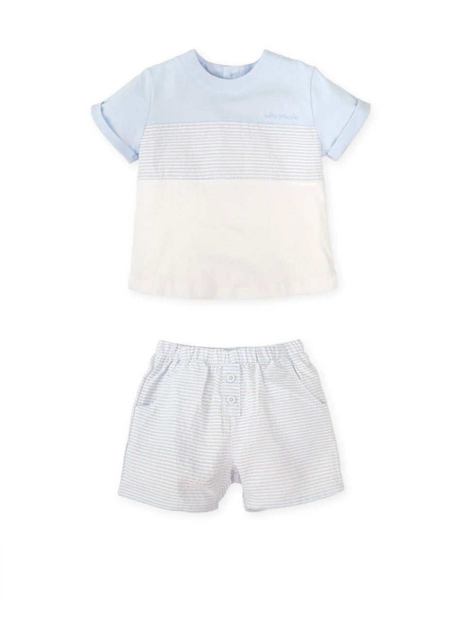 Tutto Piccolo Conjunto Camiseta Blanca Y Rayas Con Bermuda