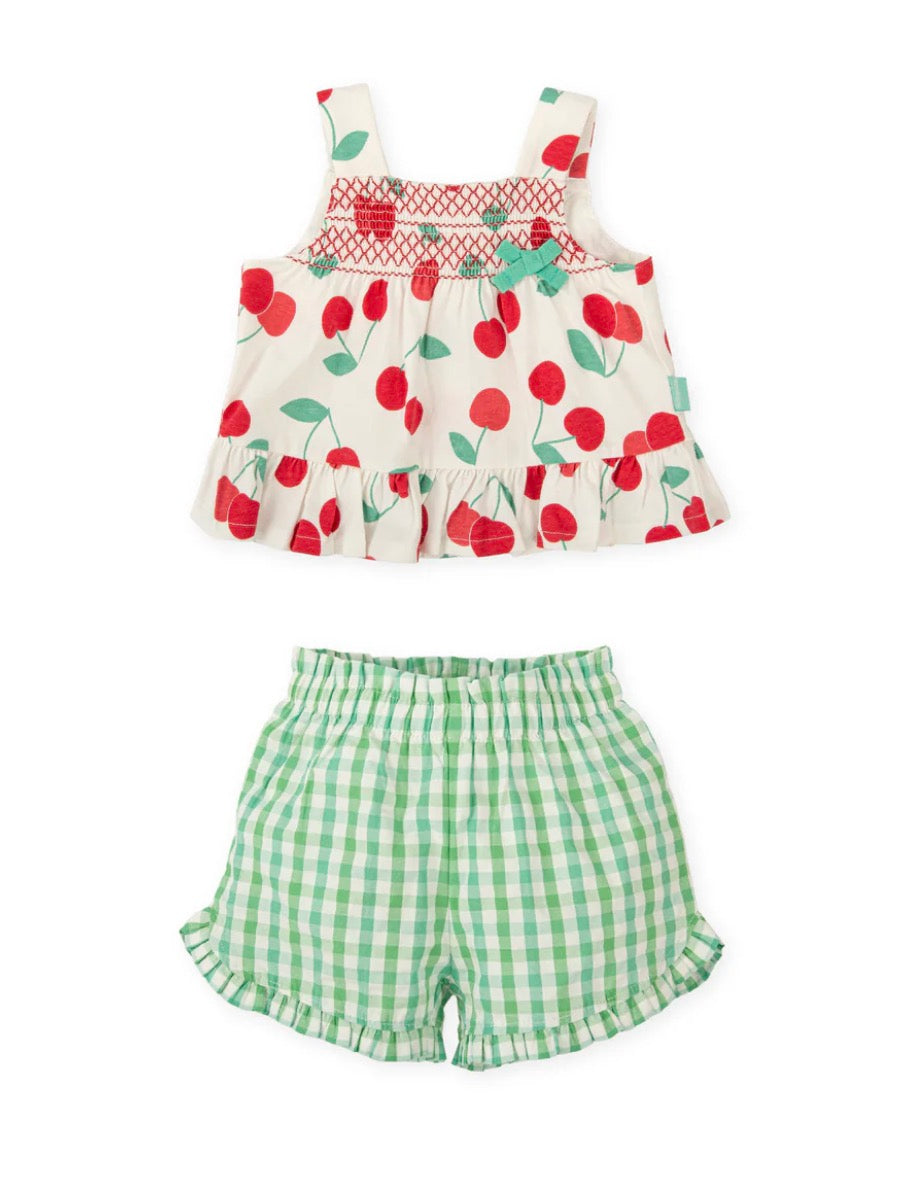 Tutto Piccolo Conjunto Top Cerezas Y Short Vichy Verde