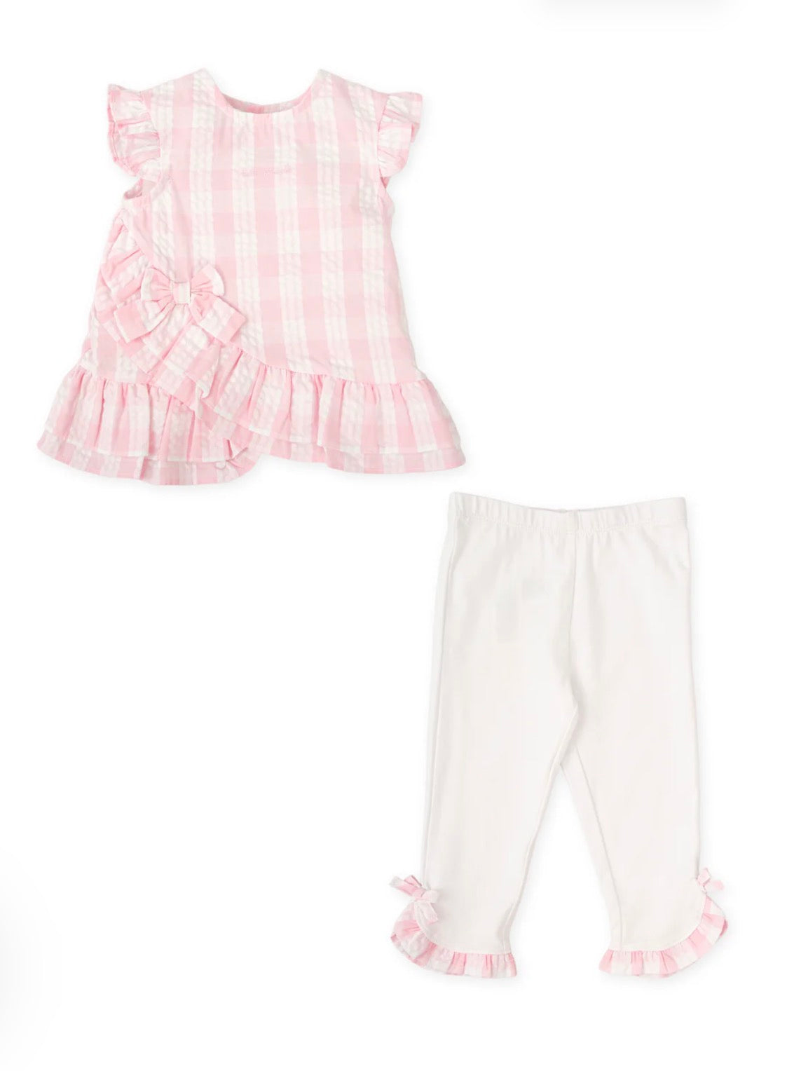 Tutto Piccolo Conjunto Top Cuadros Rosa Con Legging Blanco