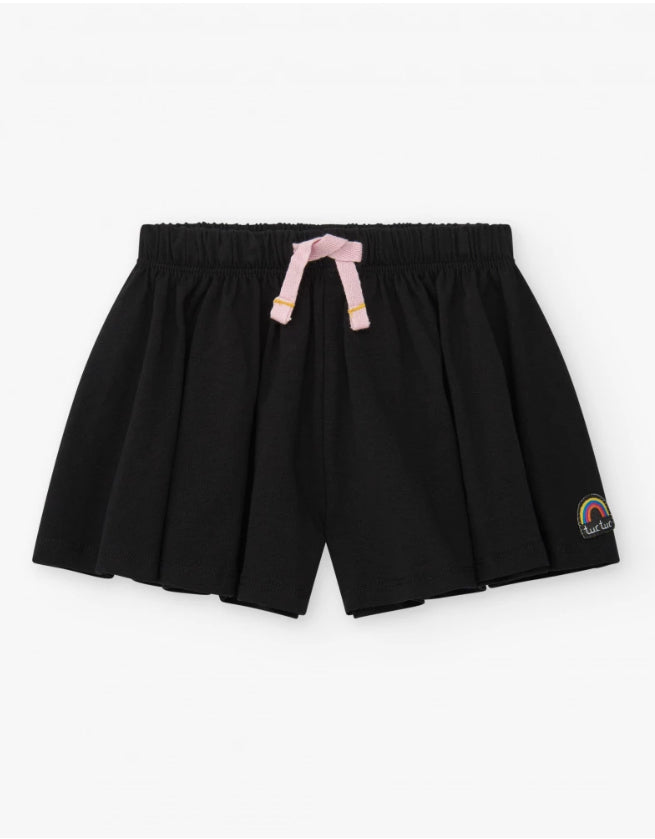TucTuc Short Para Niña En Negro Con Lazo Rosa Y Bordado De Arcoiris