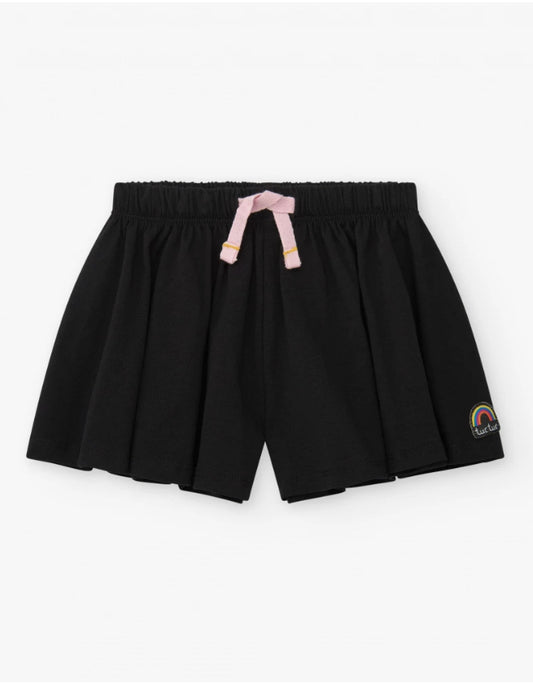 TucTuc Short Para Niña En Negro Con Lazo Rosa Y Bordado De Arcoiris