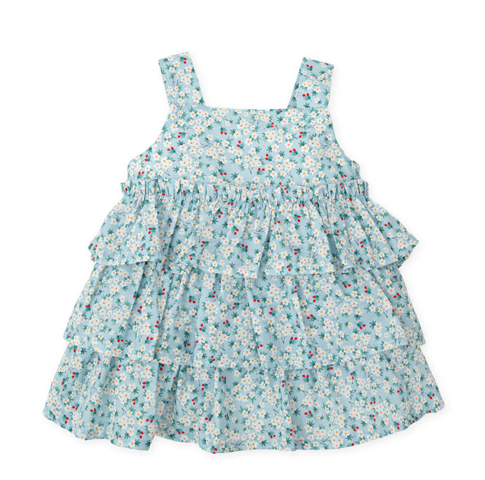 Tutto Piccolo Vestido Voile Flores Aguamarina