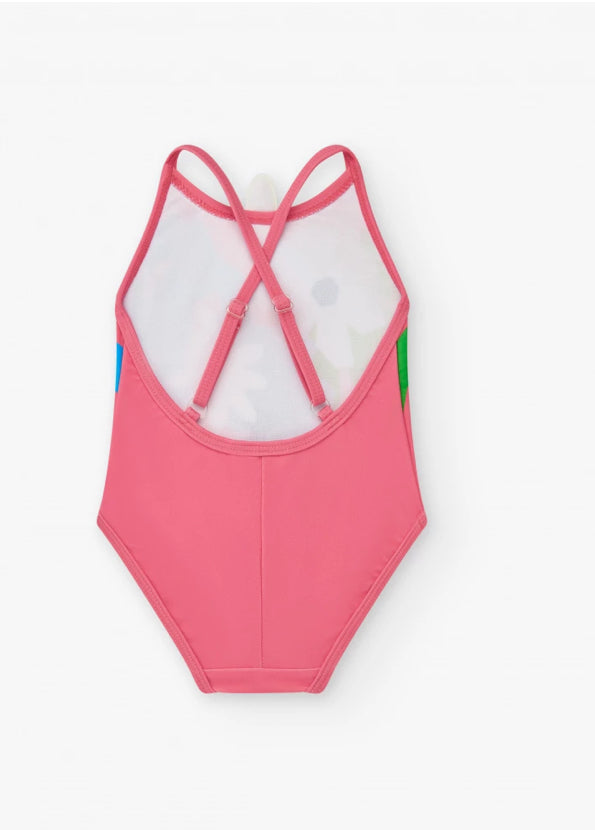 TucTuc Bañador Para Niña En Color Rosa Con Flores Y Tirantes Cruzados. Colección: Color The Sea