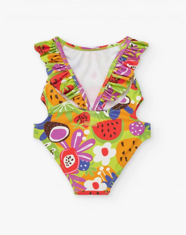 TucTuc Vacay Feelings Trikini Para Niña Con Estampado De Frutas Y Volantes