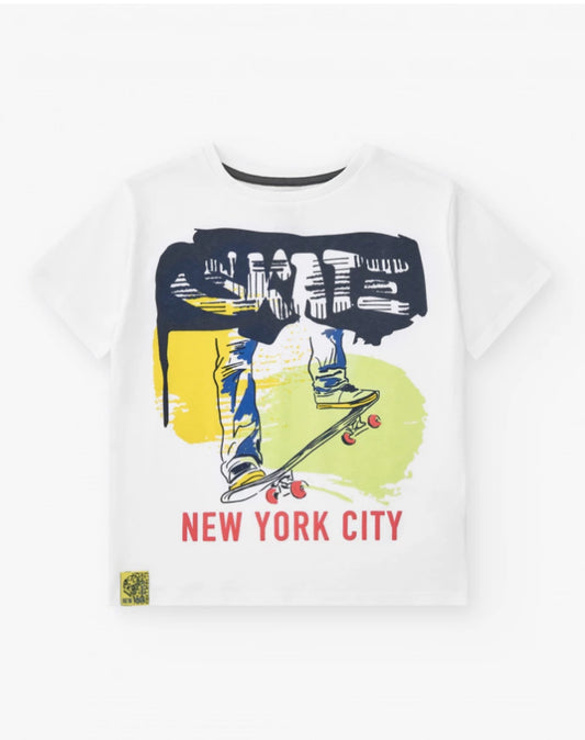 TucTuc NK Keep on Rolling Conjunto Camiseta para niño en blanco con estampado skate  Y Bermudas En Azul Con Cintura Elástica Y Estampado Skate
