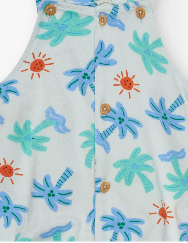 TucTuc Pelele Blanco Para Niño Con Estampado De Palmeras y Soles, Tirantes Ajustables Y Botones