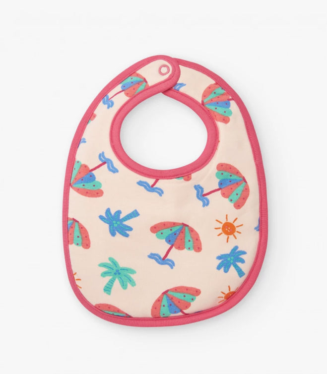 TucTuc Tropical Summer Pack De Dos Baberos Para Niña Rosa Con Estampados De Elefantes, Paraguas Y Palmeras