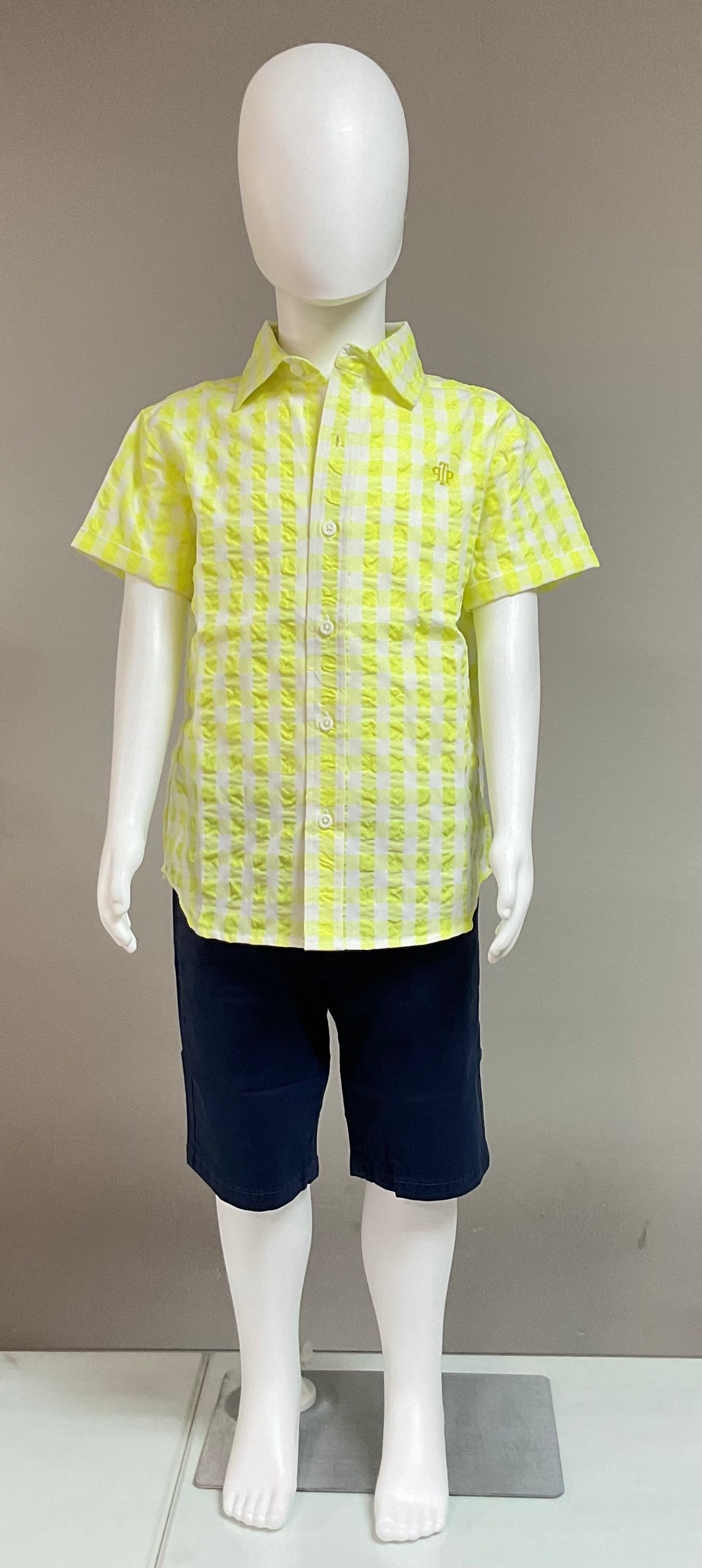 Tutto Piccolo Conjunto Camisa Cuadros Lima Y Bermuda Azul Marino