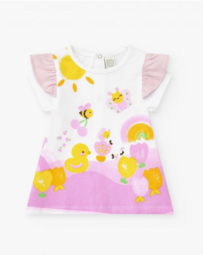TucTuc Conjunto De Punto Para Niña Con Vestido Blanco Estampado