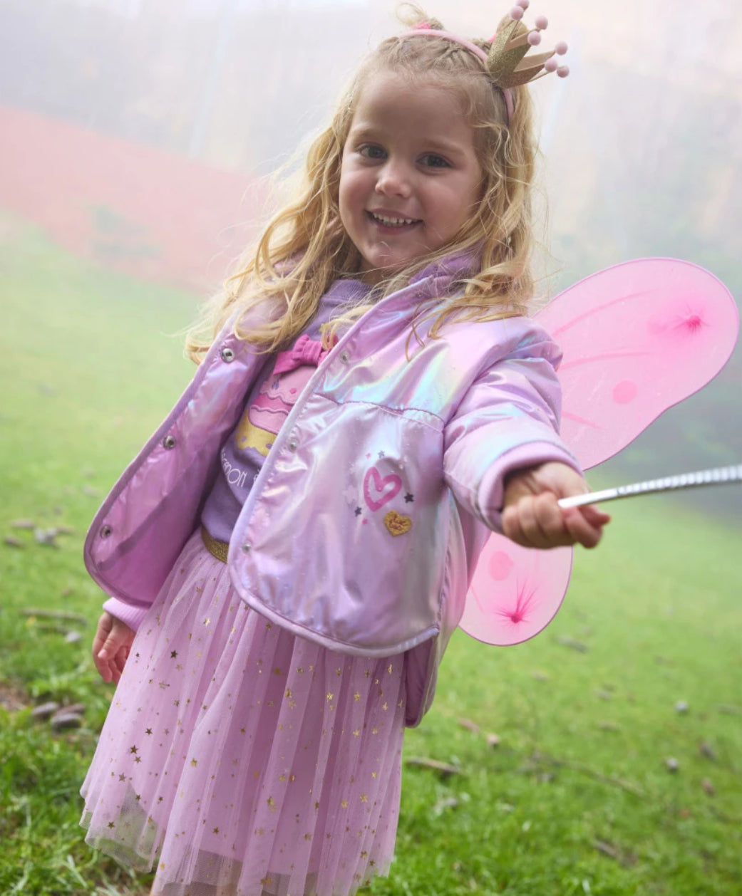 TucTuc Conjunto Niña Camiseta manga larga estampado bailarina y falda tutu rosa con estrellas doradas