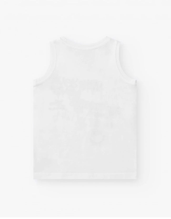 TUC TUC Conjunto Camiseta sin mangas para niño en blanco con mensaje estampado Con Bañador estampado de emoticonos.
