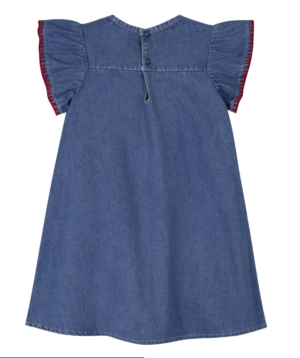 Kukiê Vestido Mahón Azul Bolsillos De Fresa