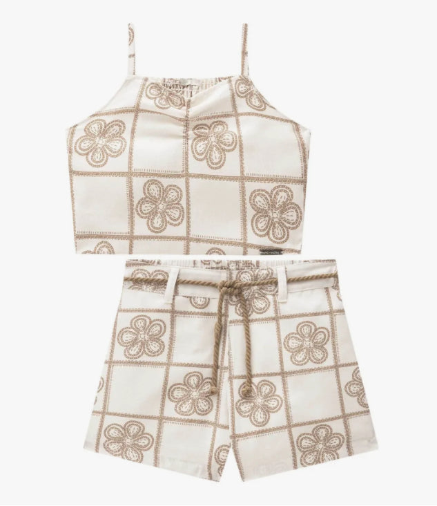Vic & Vicky Conjunto Cropped Top Y Short Beige Claro