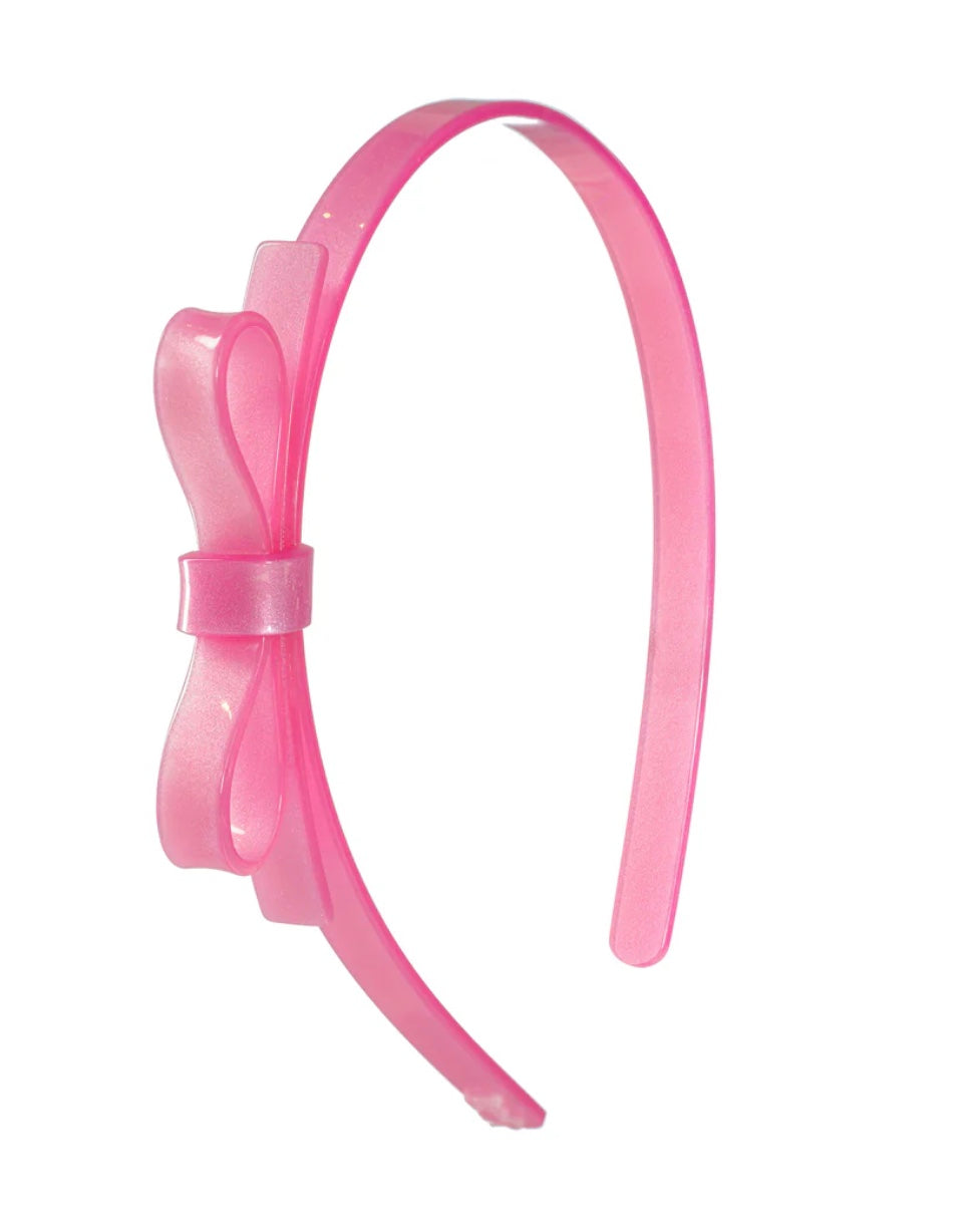 Lilies & Roses Thin Bow Pink Satin Headband