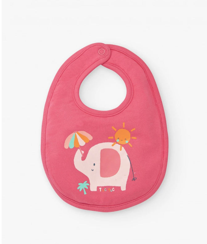 TucTuc Tropical Summer Pack De Dos Baberos Para Niña Rosa Con Estampados De Elefantes, Paraguas Y Palmeras