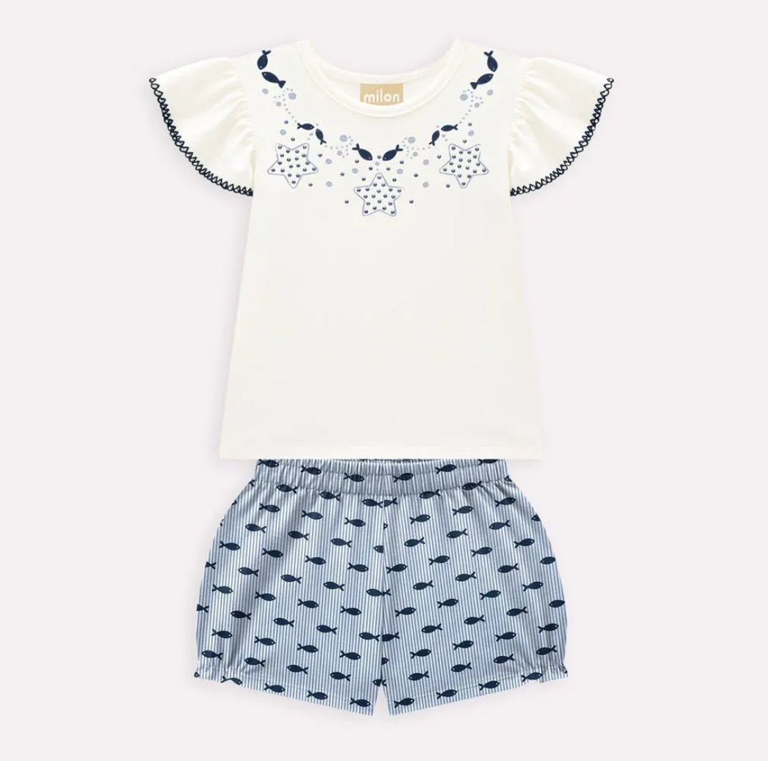 Milon Conjunto Azul Estampado Estrellas Y Peces Niña Ref.2001019-0452
