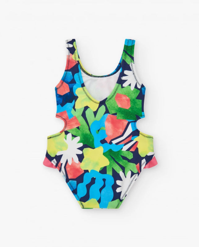 TucTuc Bañador Para Niña Con Estampado Marino Y Aberturas Laterales. Colección: Color The Sea