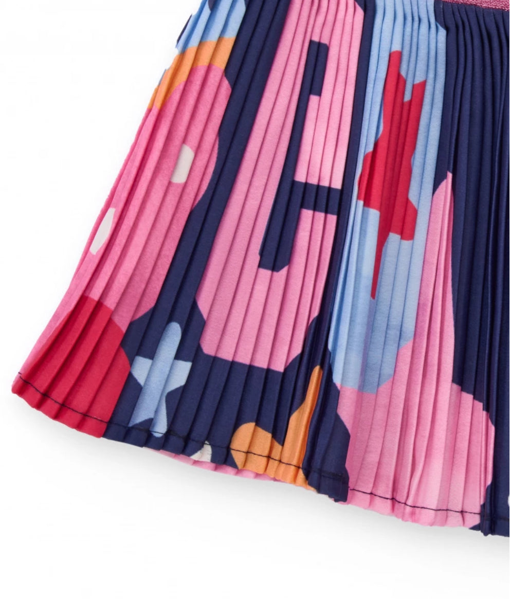 TucTuc Camiseta Blanca Manga Larga Estrellas Y Falda Plisada Multicolor.