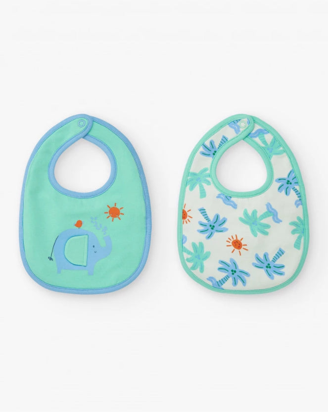 TucTuc Tropical Summer Pack De Dos Baberos Para Niño, Uno verde Con Elefante Y Otro Con Palmeras Y Soles