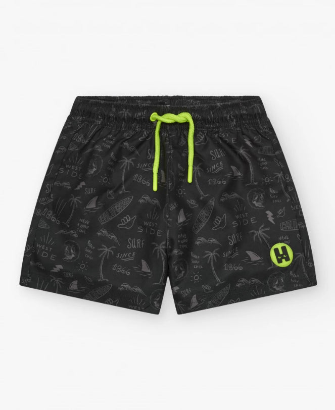 Tuc Tuc Conjunto Camiseta para niño en amarillo con estampado de pelicano Bañador para niño en negro con estampado surfero