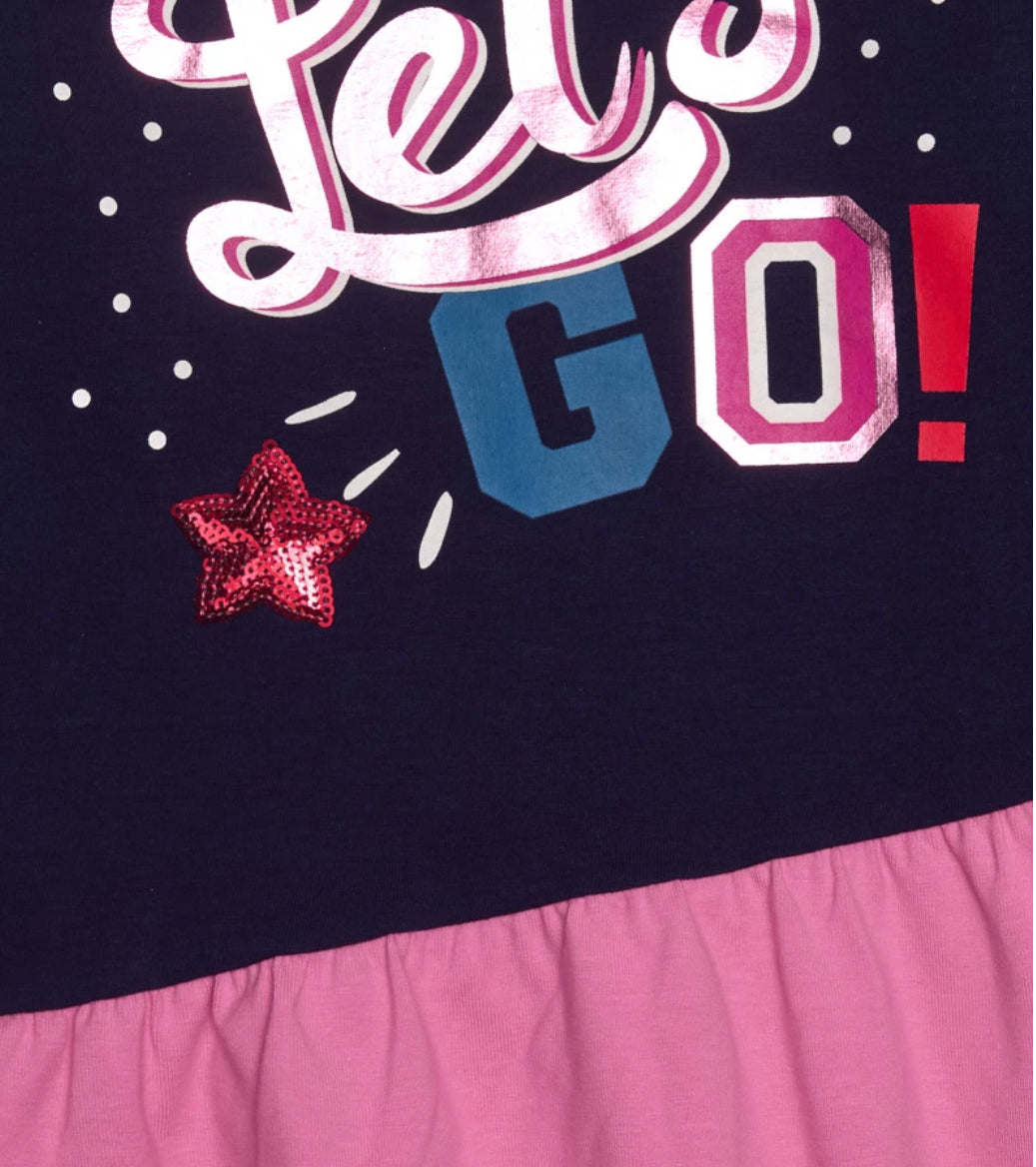 TucTuc Vestido Niña Estampado “Let's Go!" detalles Estrellas Lentejuelas