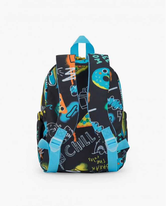 TucTuc First Have Fun Mochila Para Niño En Negro Con Estampado de Guitarras, Pizza Y Estrellas