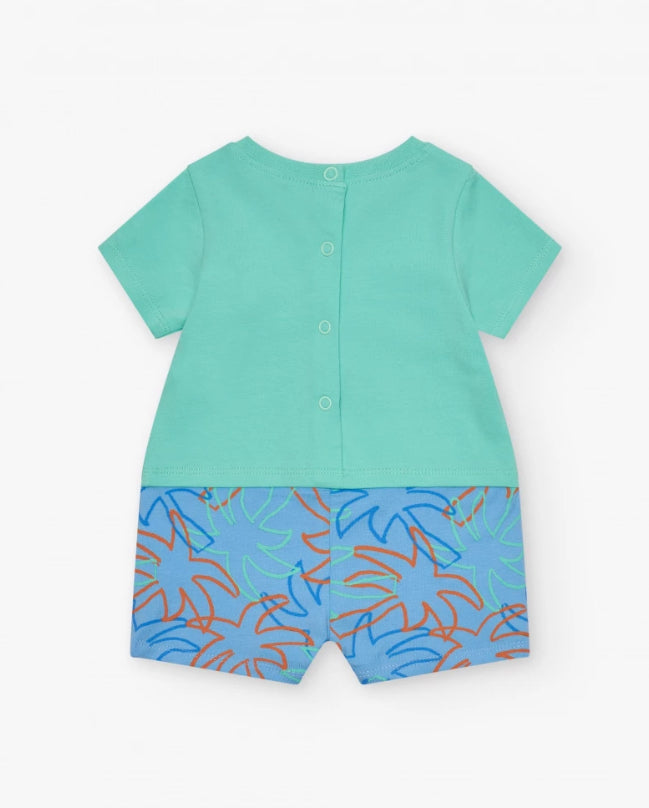 TucTuc Pelele Para Niño Con Estampado De Elefante Y Hojas En Tonos Azul, Verde Y Naranja