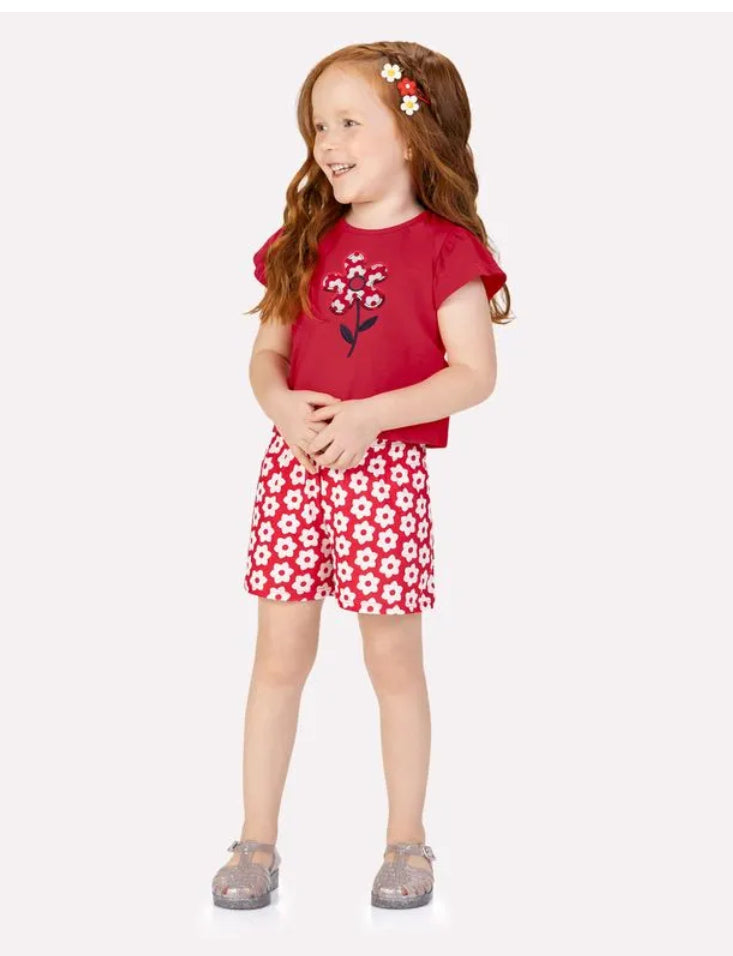 Kyly Conjunto Infantil Niña Bordado Flor Azul