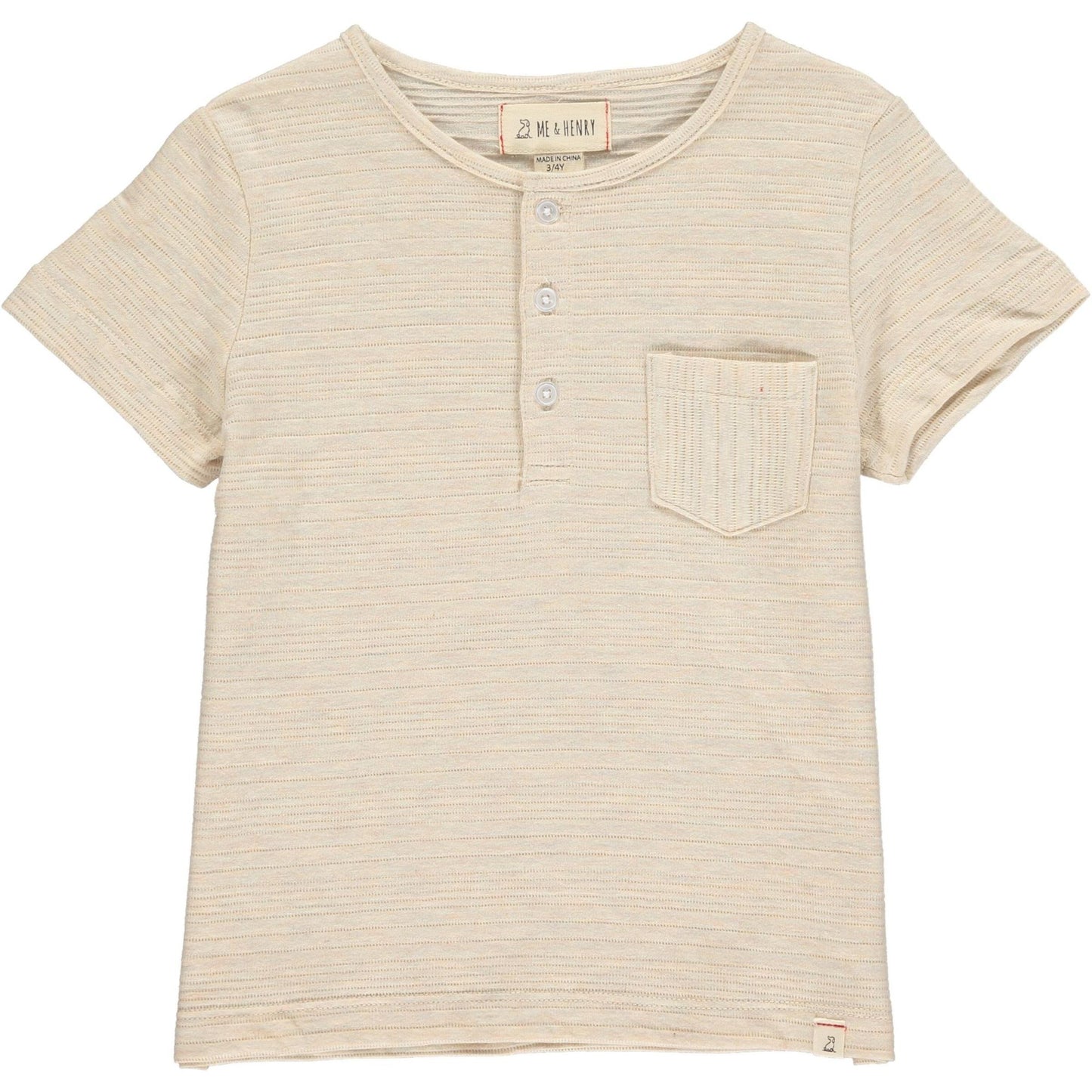 Me & Henry Beige Ribbed Dodger Henley and China Blue Stripe Jersey Shorts
