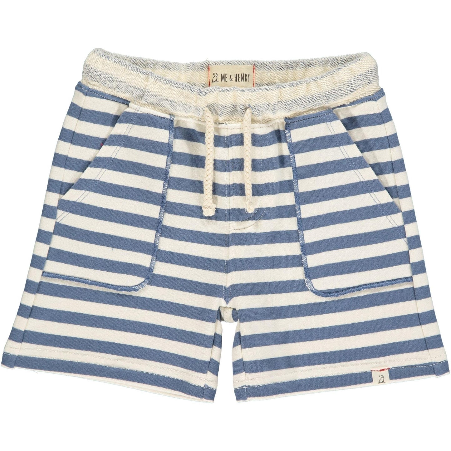 Me & Henry Beige Ribbed Dodger Henley and China Blue Stripe Jersey Shorts