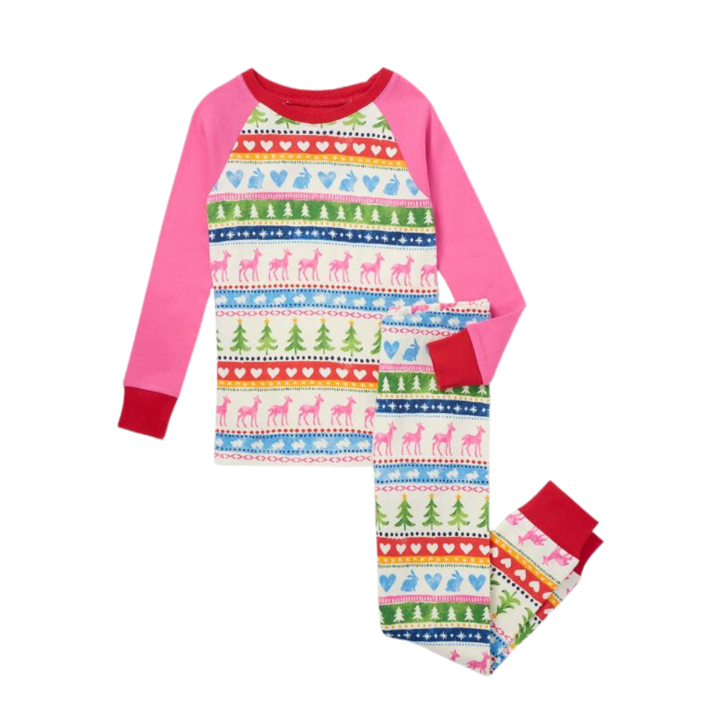 Hatley Cream Painted Fair Isle Raglan Kids Organic Cotton Pajama Set