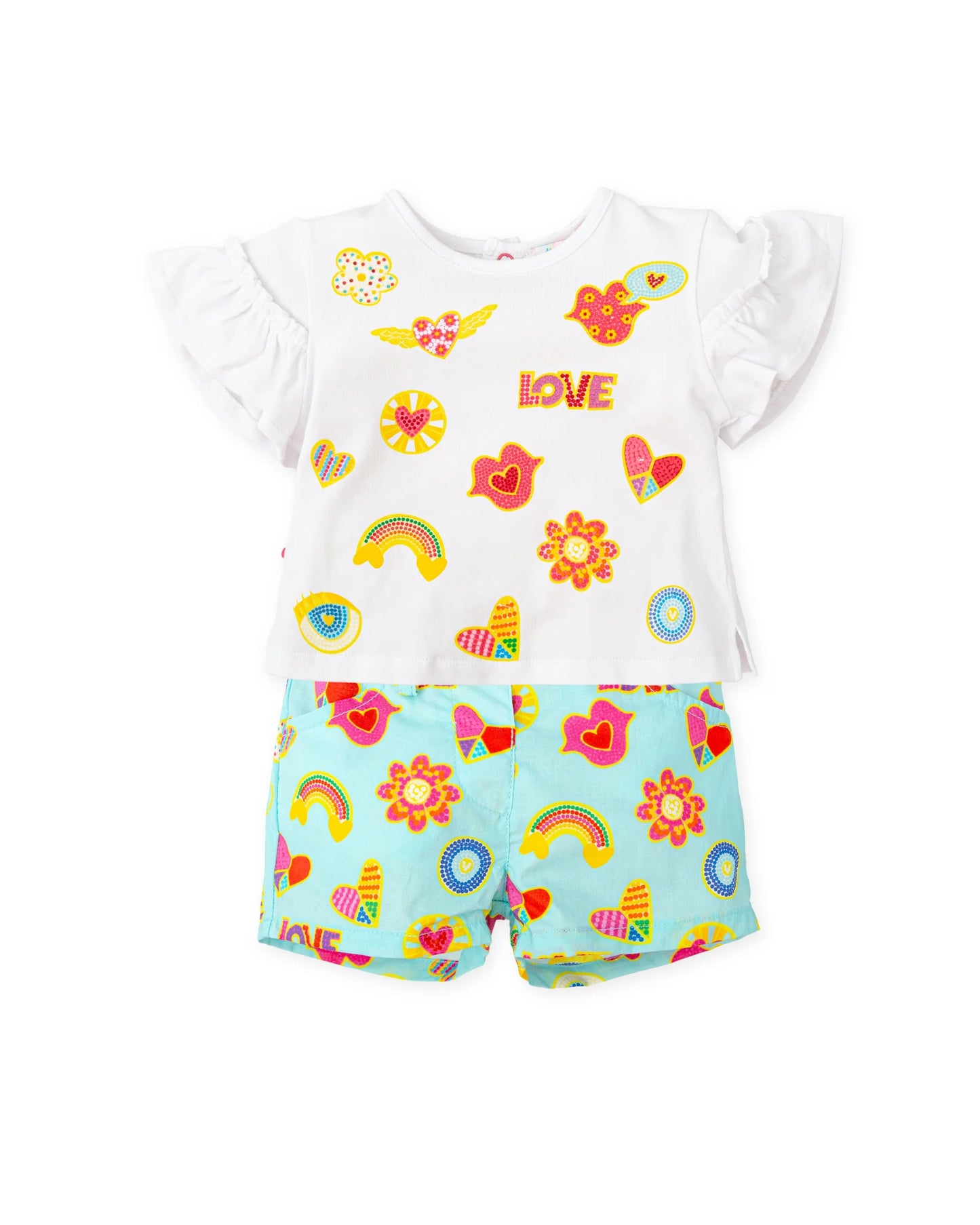 AGATHA RUIZ DE LA PRADA BABY CAMISETA Y PANTALON SHORT ESTAMADO ICONOS AGUAMARINA NIÑA
