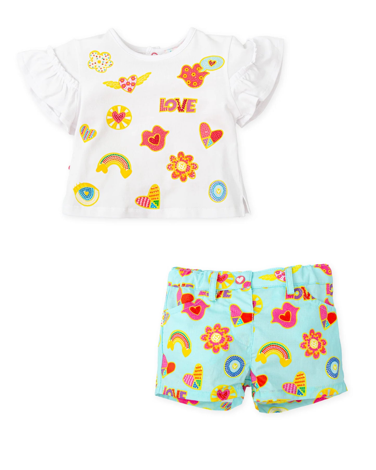 AGATHA RUIZ DE LA PRADA BABY CAMISETA Y PANTALON SHORT ESTAMADO ICONOS AGUAMARINA NIÑA