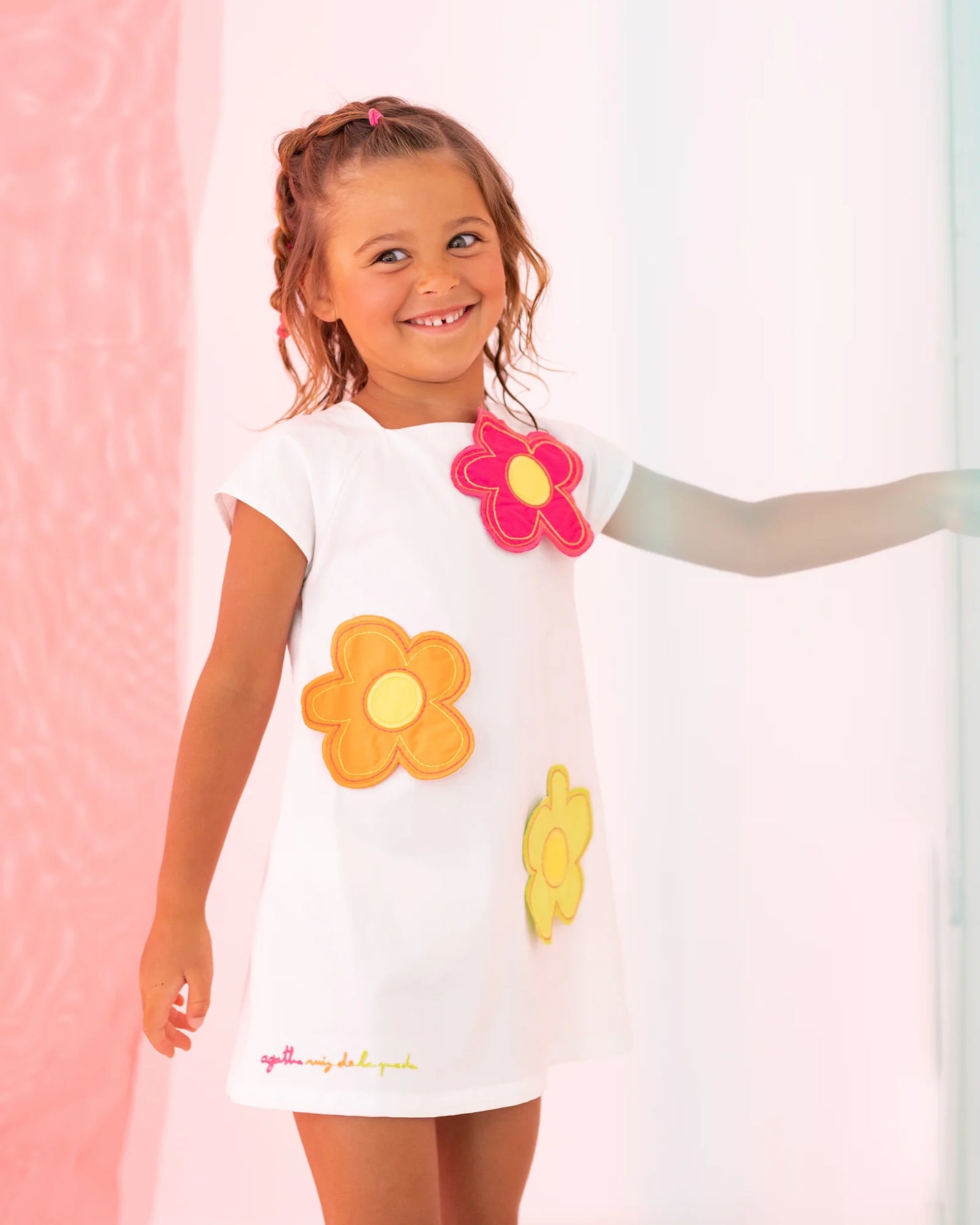 AGATHA RUIZ DE LA PRADA BABY VESTIDO BLANCO FLORES COLORES NIÑA