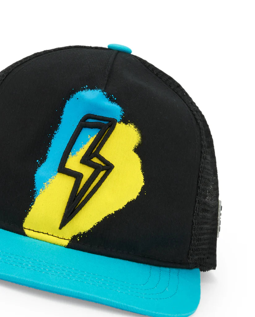 TucTuc First Have Fun Gorra Para Niños En Negro Con Detalles En Azul Y Amarillo Y Rayo Frontal