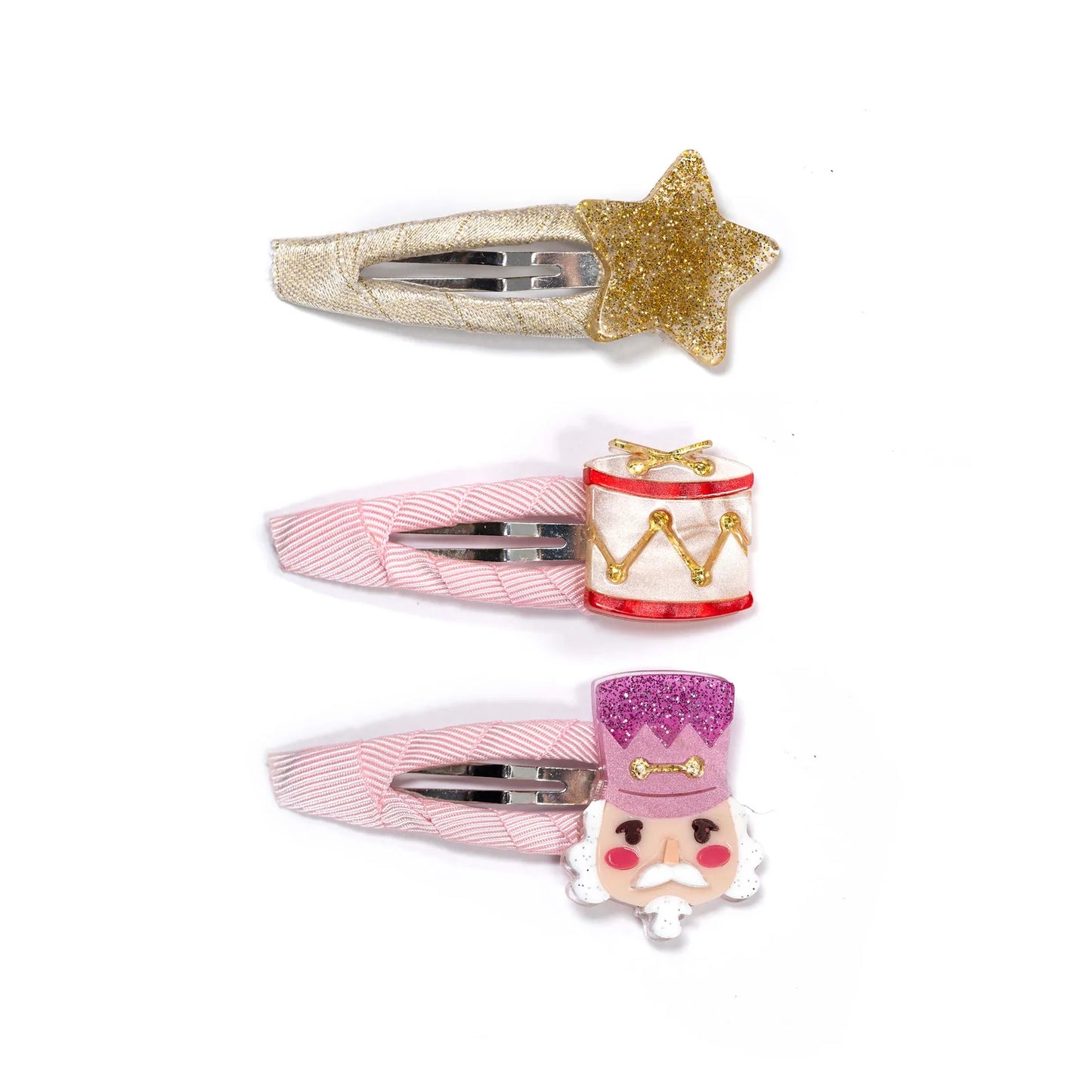 Lilies &Roses Nutcracker Drum Star Pink Fabric Snap Clips