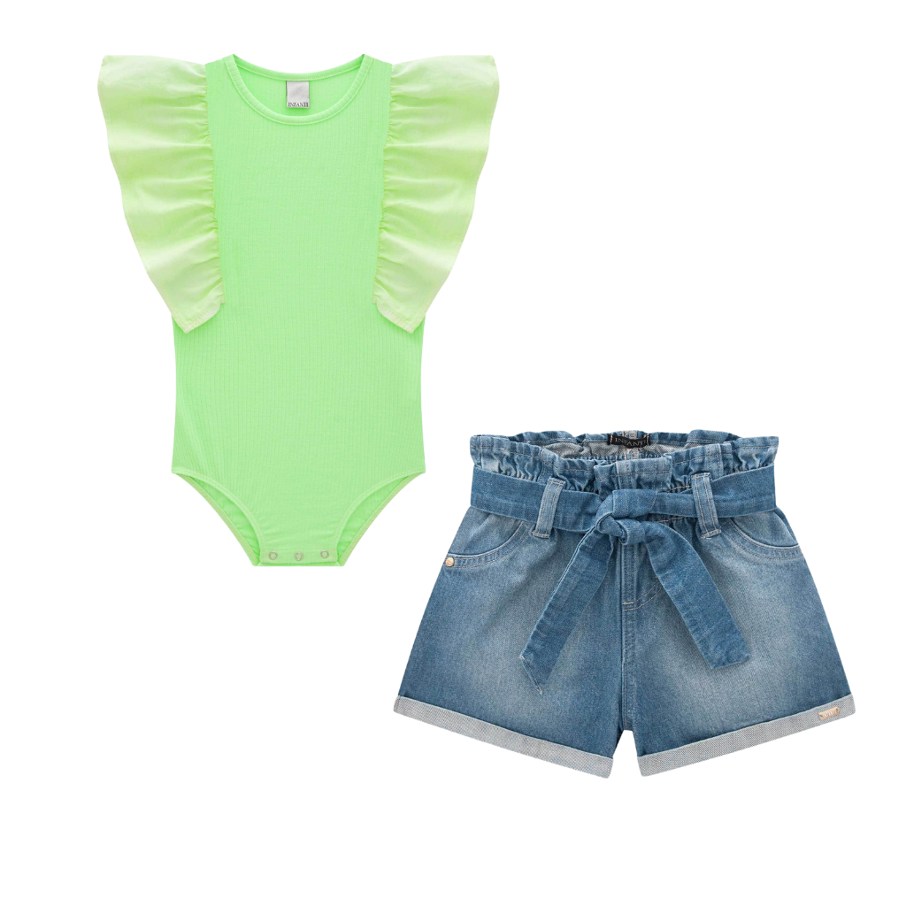 Infanti Green Maui Bodysuit and Denim Shorts