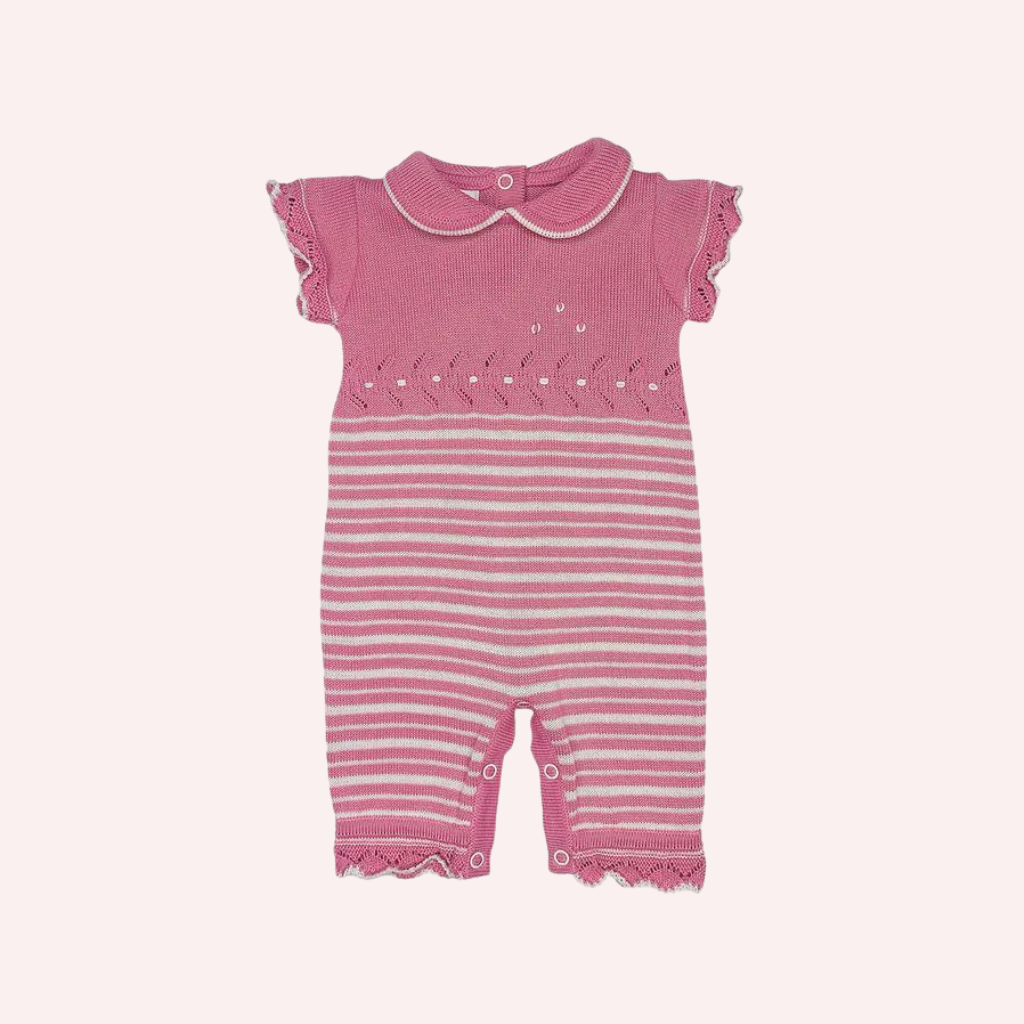 Karela Kids LuLu One Piece Knitted Baby Romper - Strawberry and Ivory
