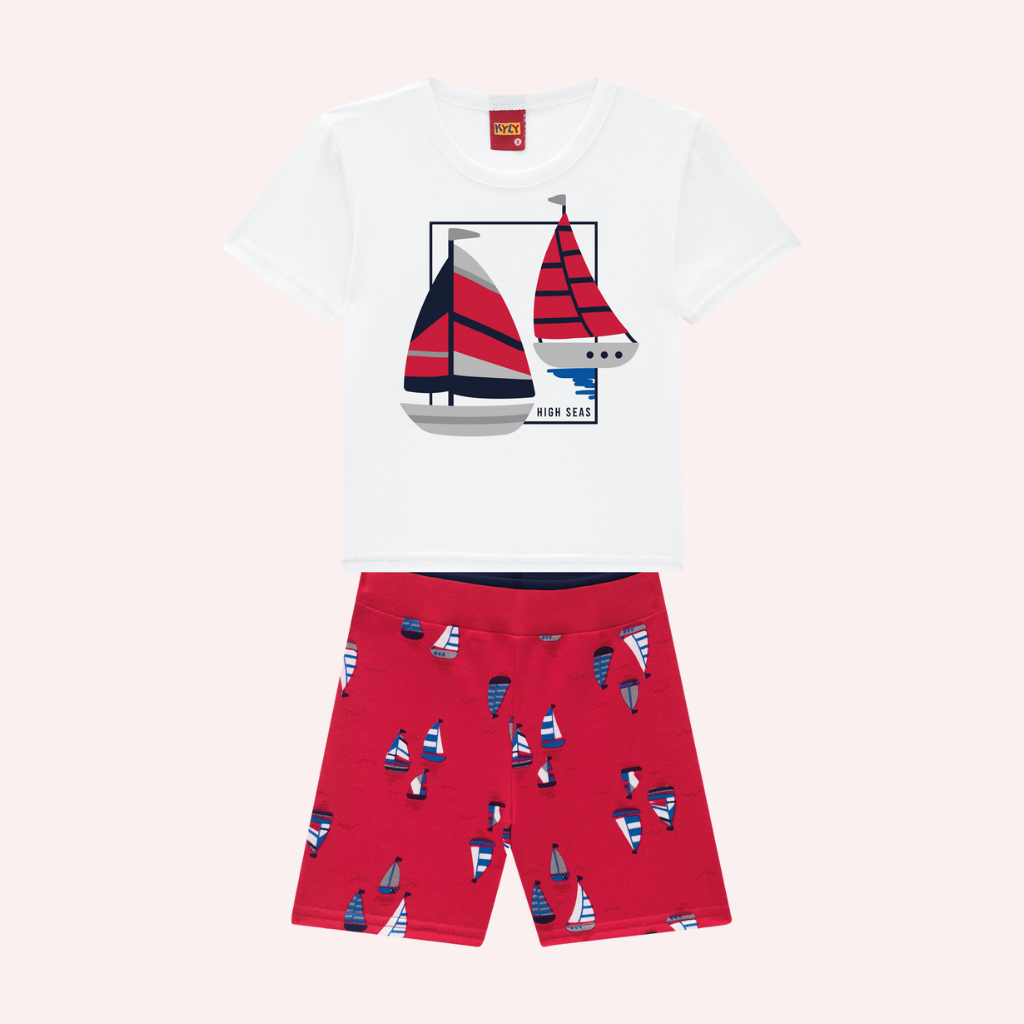 Kyly Sailboat Graphic T-Shirt and Printed Bermuda Shorts